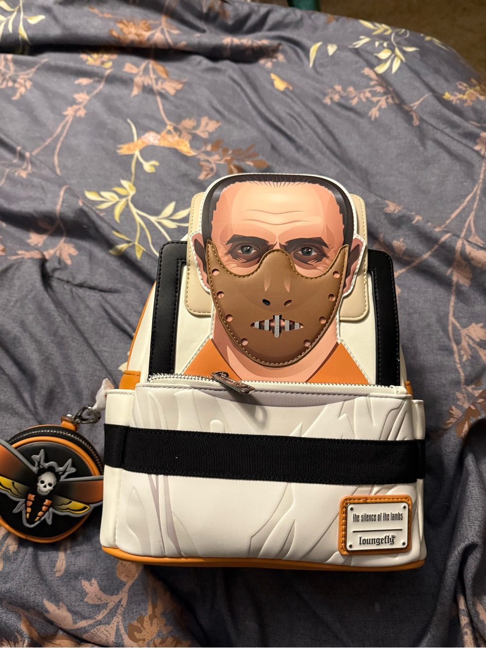 Loungefly White, Black and Orange Hannibal Lecter Graphic Mini Backpack